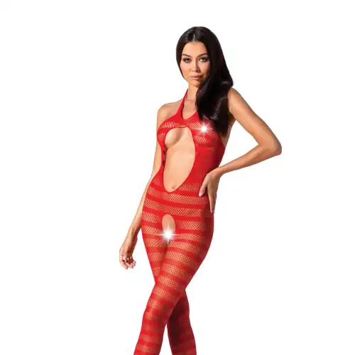 Сетчатый бодистокинг с открытым животом Passion BS081 red photo 1