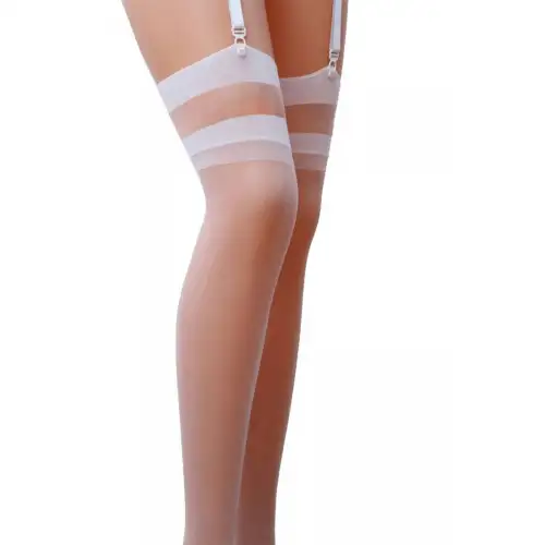 Классические чулки под пояс с двойной резинкой ST002 1/2 bianco - Passion photo 1