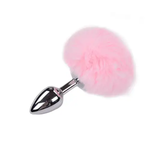 Металлическая анальная пробка Кроличий хвостик Alive Fluffy Plug S Pink, диаметр 2,8 см photo 1