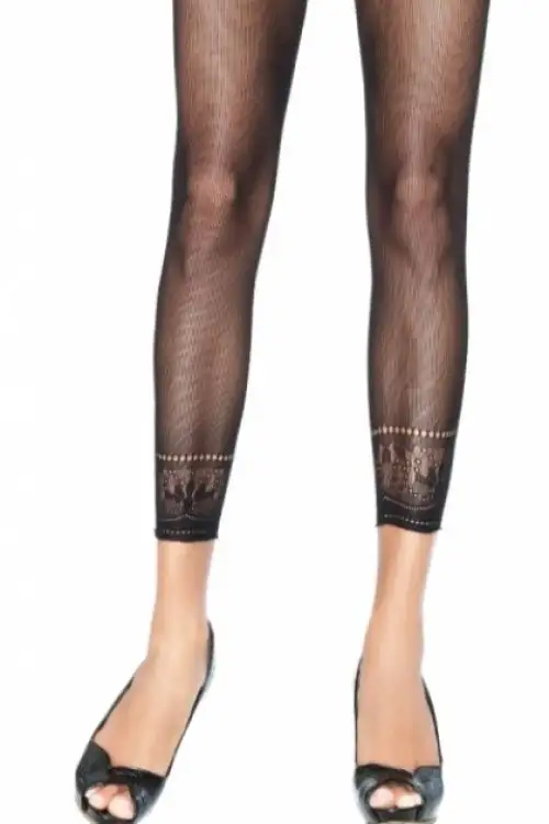 Полупрозрачные леггинсы с вышивкой OPAQUE MICRO NET FOOTLESS TIGHTS WITH CROCHETED ANKLE O/S BLACK photo 1