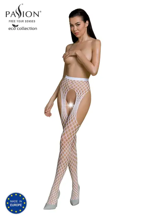 Эротические колготки-бодистокинг Passion ECO S003 white, с доступом, имитация подвязок photo 1