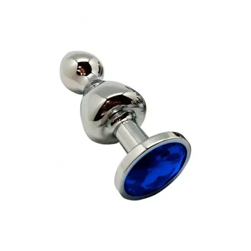 Металлическая анальная пробка Wooomy Lollypop Double Ball Metal Plug Blue M диаметр 3,1, длина 9,4 с photo 1