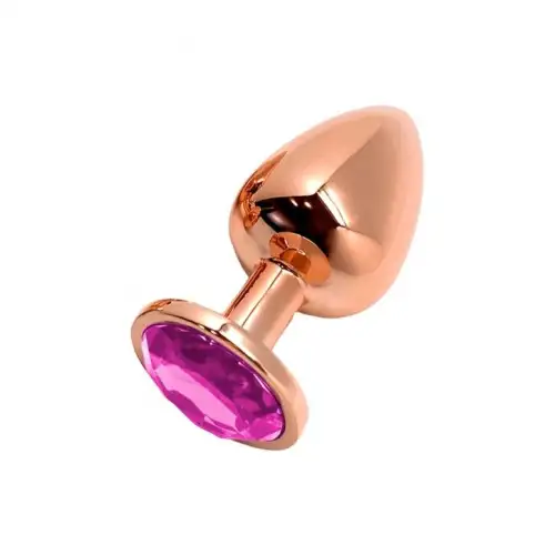 Металлическая анальная пробка Wooomy Tralalo Rose Gold Metal Plug Magenta M, диаметр 3,4 см, длина 8 photo 1