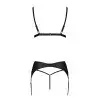 Комплект из эко-кожи Passion Miley Set black L/XL: трусики, бюстгальтер, пояс для чулок photo 4