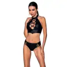 Комплект из эко-кожи Nancy Bikini black S/M - Passion, бра и трусики с имитацией шнуровки photo 1
