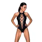 Боди из эко-кожи с имитацией шнуровки и открытым доступом Nancy Body black S/M - Passion photo 1