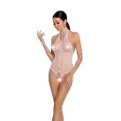 Бодистокинг в крупную сетку Passion BS087 white, открытая спина, халтер, с доступом photo 1