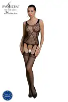 Бодистокинг Passion ECO BS007 black, с доступом, силуэтный рисунок, имитация подвязок photo 1