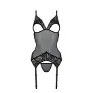 Корсет с подвязками и ажурным лифом Christa Corset black XXL/XXXL — Passion, стринги в комплекте photo 5