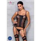 Сетчатый корсет из эко-кожи, с люверсами и съемными пажами Malwia Corset black L/XL — Passion photo 3