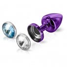 Анальная пробка со сменными стразами Diogol Anni Magnet Purple Кристалл/Аквамарин 25мм photo 1