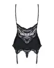 Сатиновый кружевной корсет Obsessive 810-COR-1 babydoll & thong L/XL, черный, корсет, танга photo 4