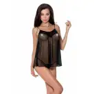 Сорочка прозрачная беби долл MELANIA CHEMISE black XXL/XXXL - Passion, трусики, на тонких бретелях photo 1